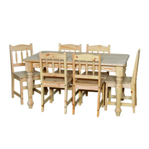 7 Piece - Table and Chairs -Thick Turned Legs - Raw