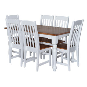 7 Piece Table and Chairs - White & Oregon Stain